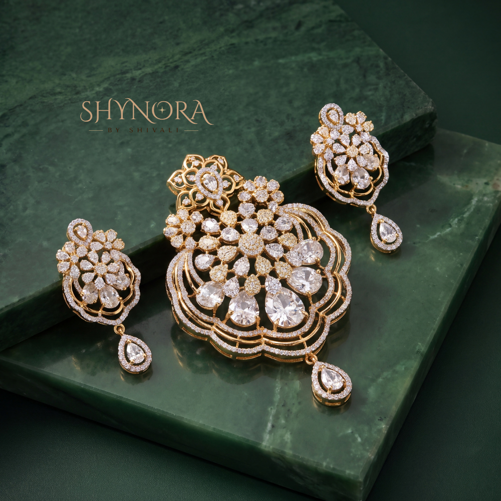 Scalloped Floral Cluster Pendant Set – Shynora By Shivali