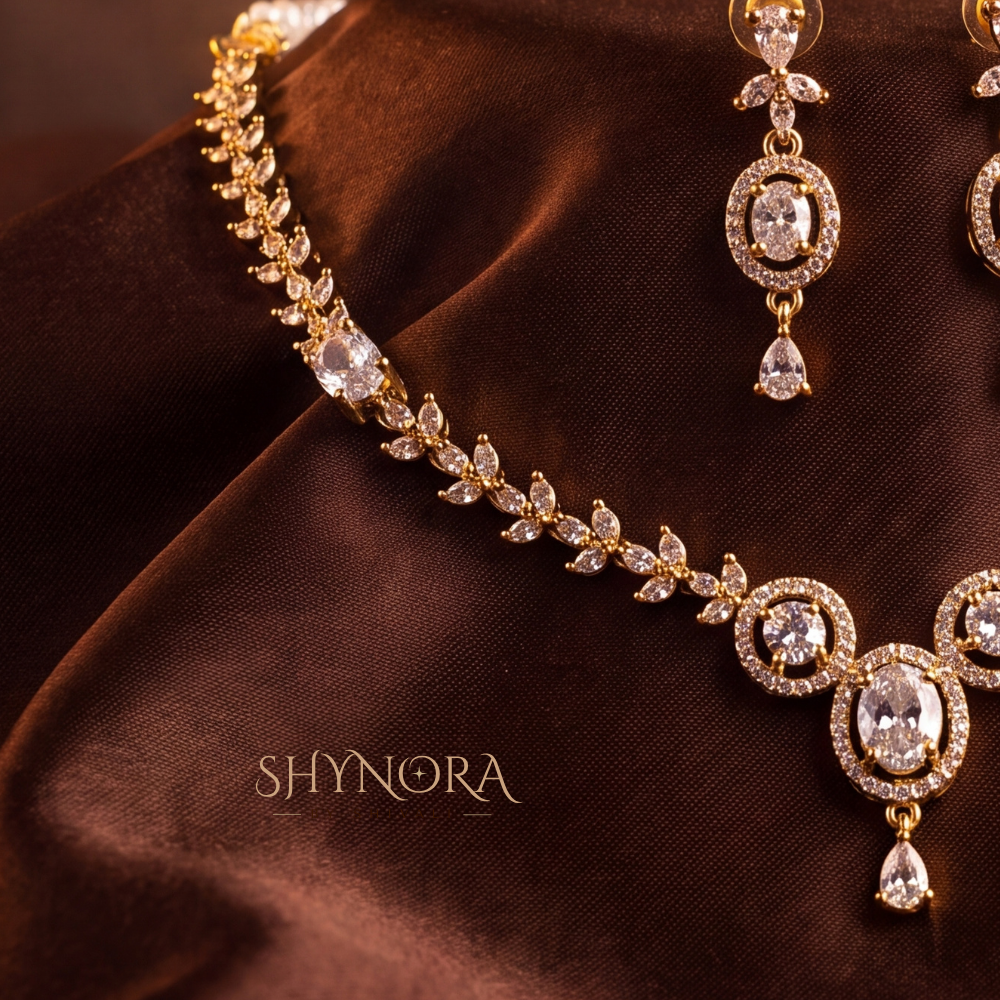 Oval Halo Trio Necklace Set – Shynora By Shivali