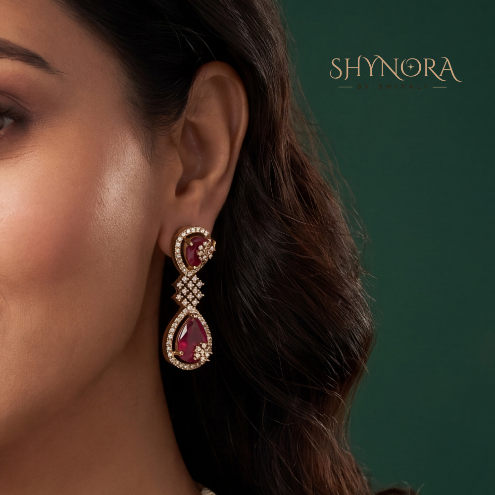 Ruby Trellis Heart Cluster Necklace Set – Shynora By Shivali