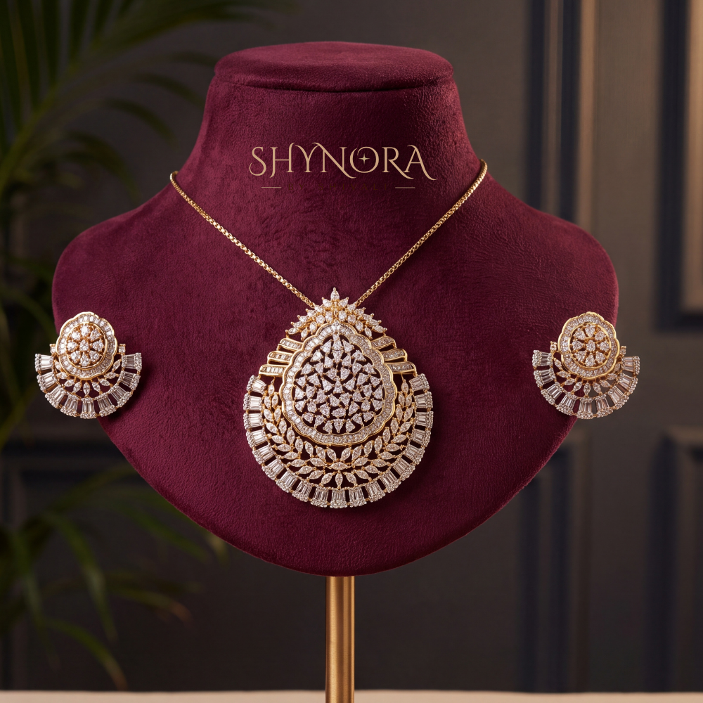 Sunray Spiral AD Pendant Set – Shynora By Shivali