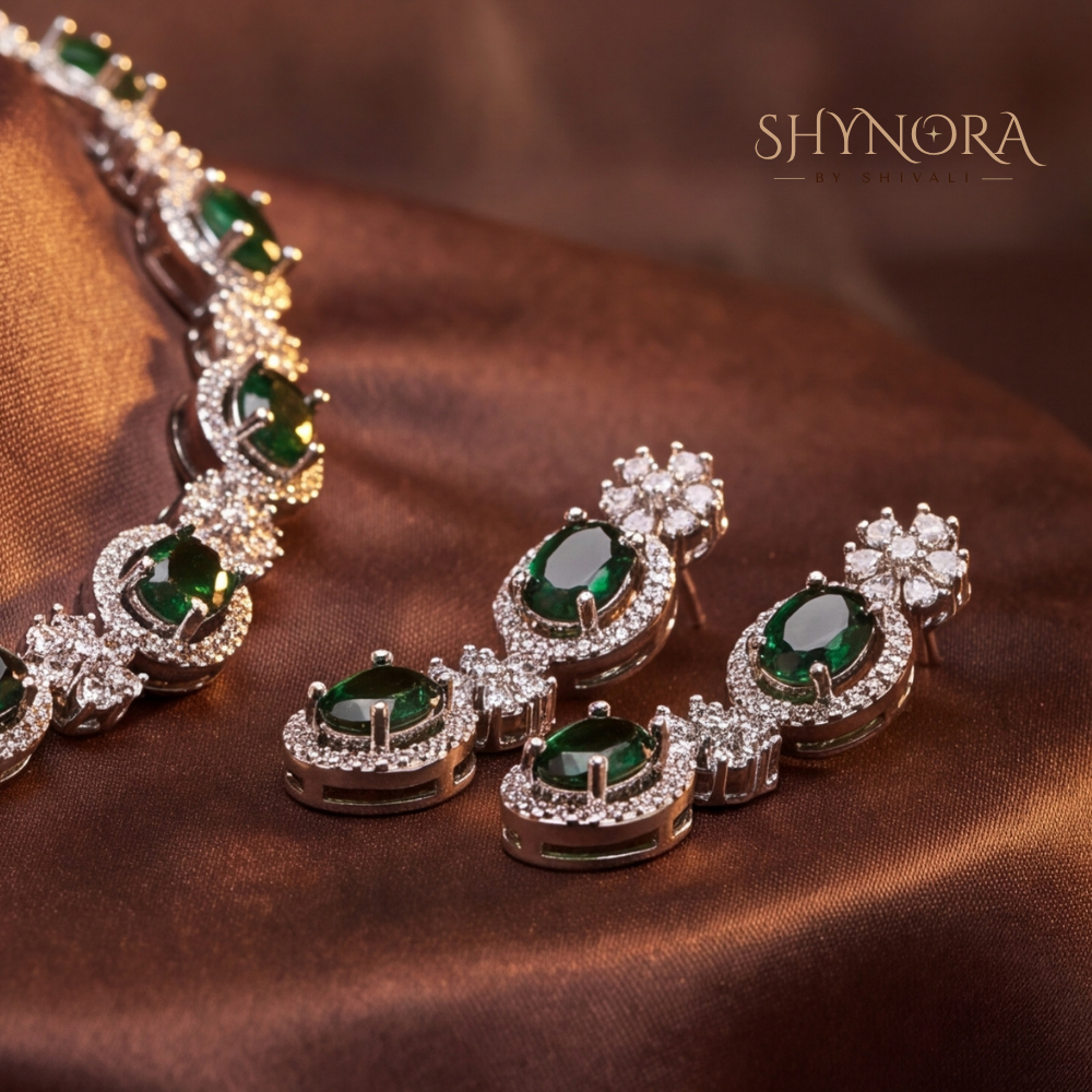 Emerald Oval Cluster Necklace Set Two – Shynora By Shivali