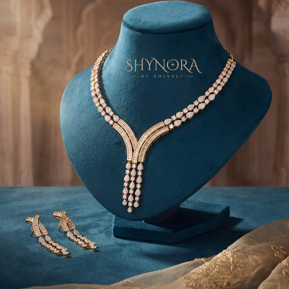Cascading Baguette Y-Drop Necklace Set – Shynora By Shivali