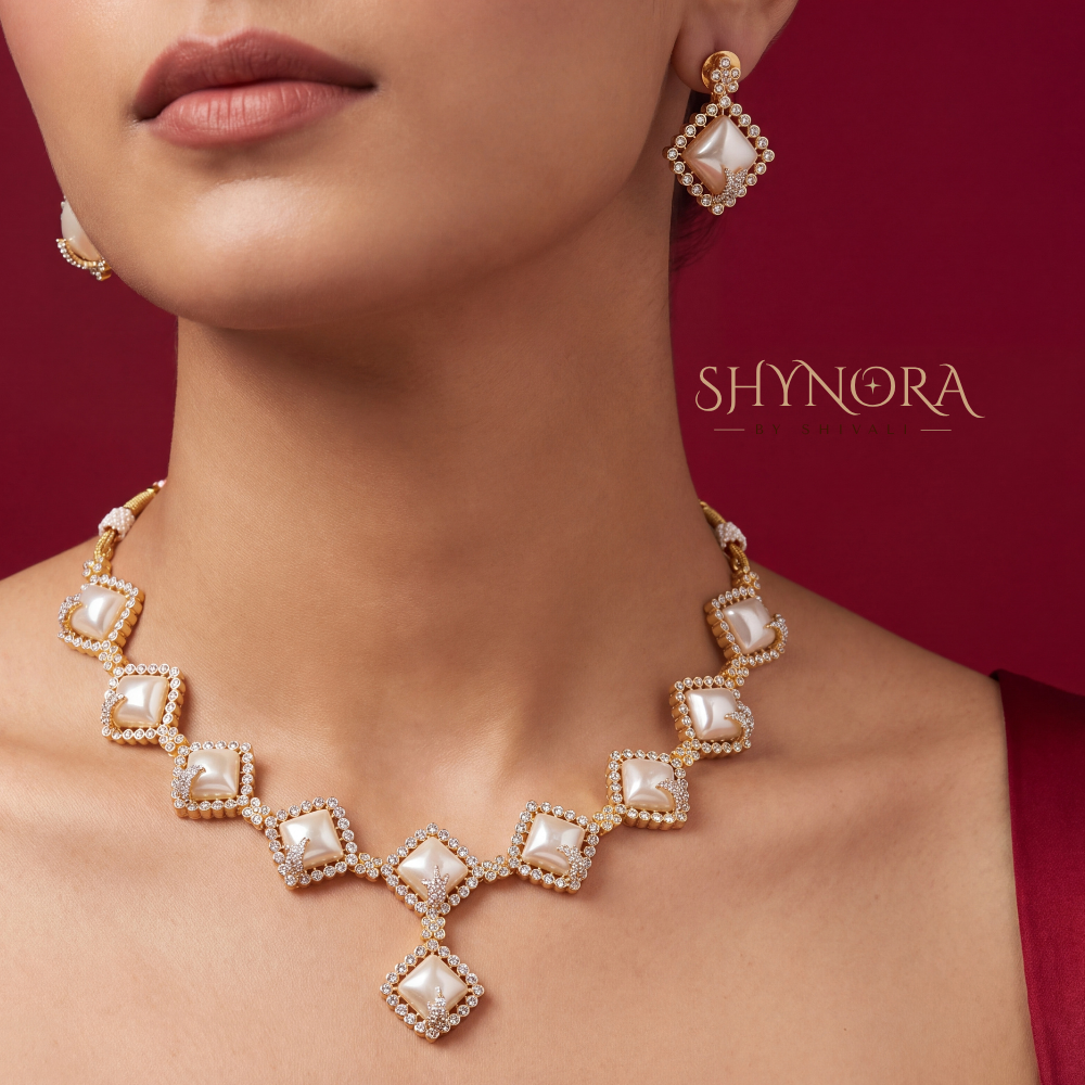 Pearl Cabochon Diamond Necklace Set – Shynora By Shivali
