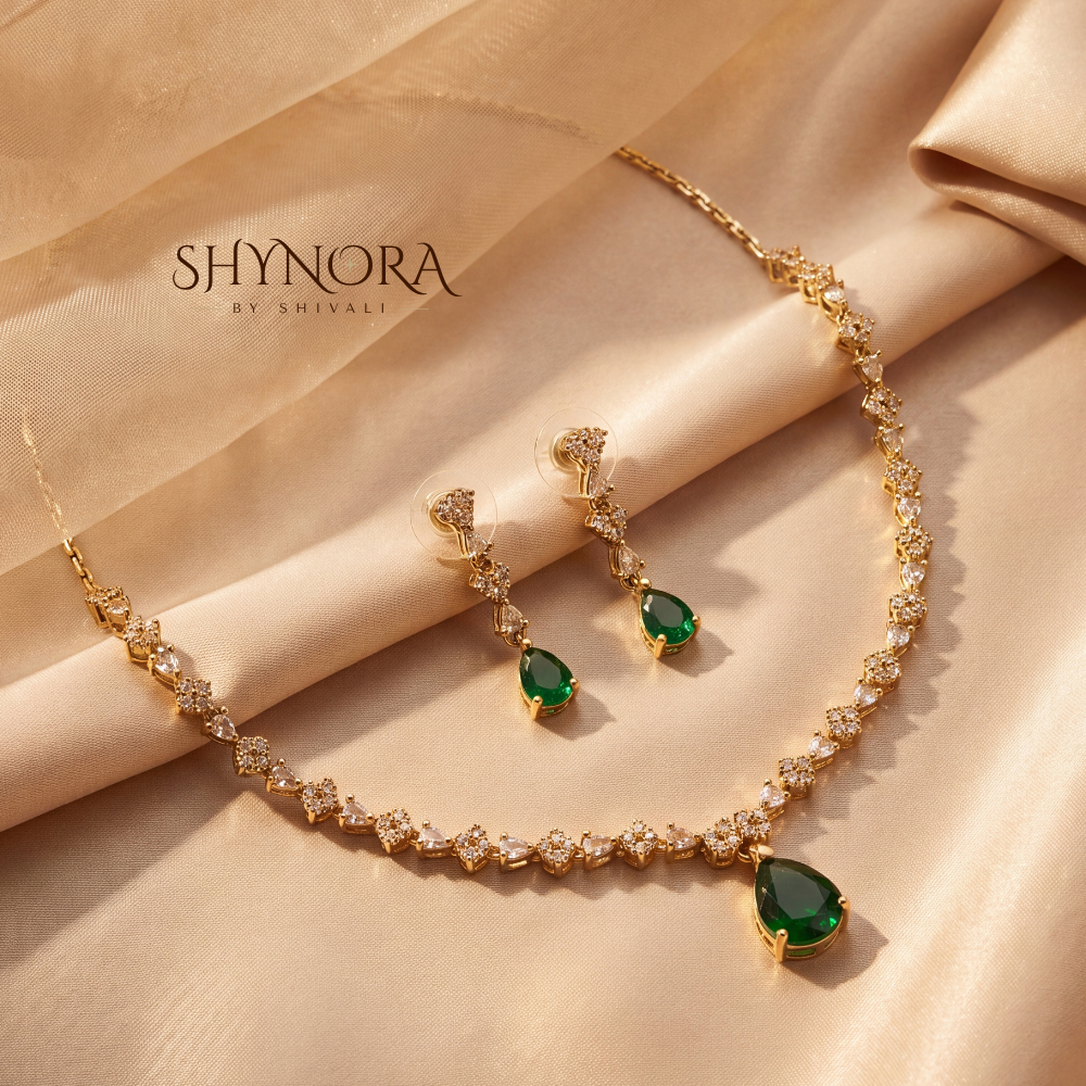Emerald Pear Drop Single Strand Necklace Set – Shynora By Shivali