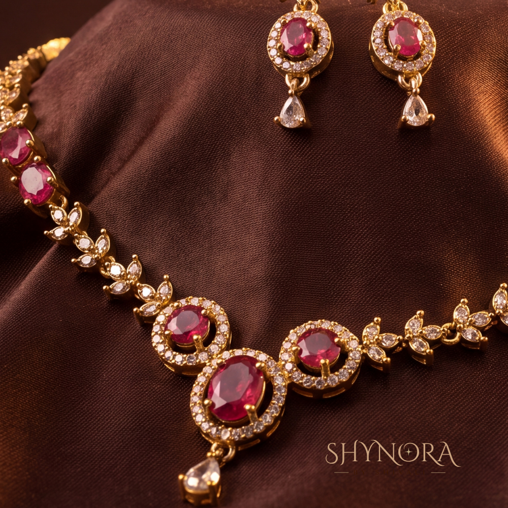 Ruby Oval Cluster Pear Pendant Necklace Set – Shynora By Shivali