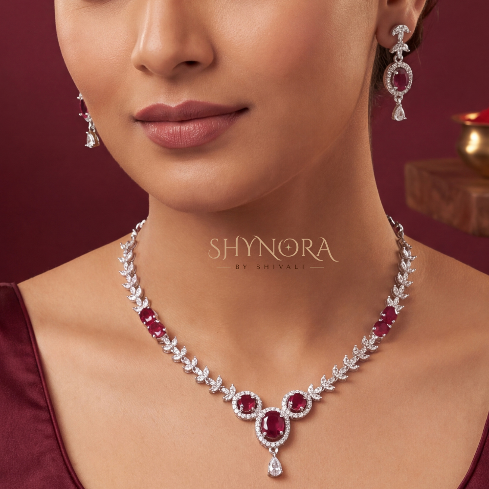 Ruby Oval Cluster Pendant Necklace Set – Shynora By Shivali