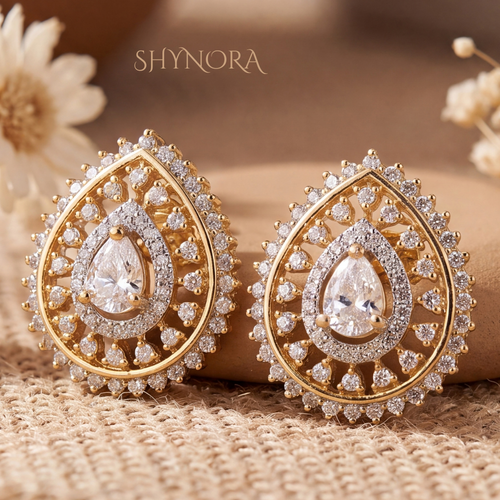 Diamond Double Pear Halo Stud Earrings – Shynora By Shivali