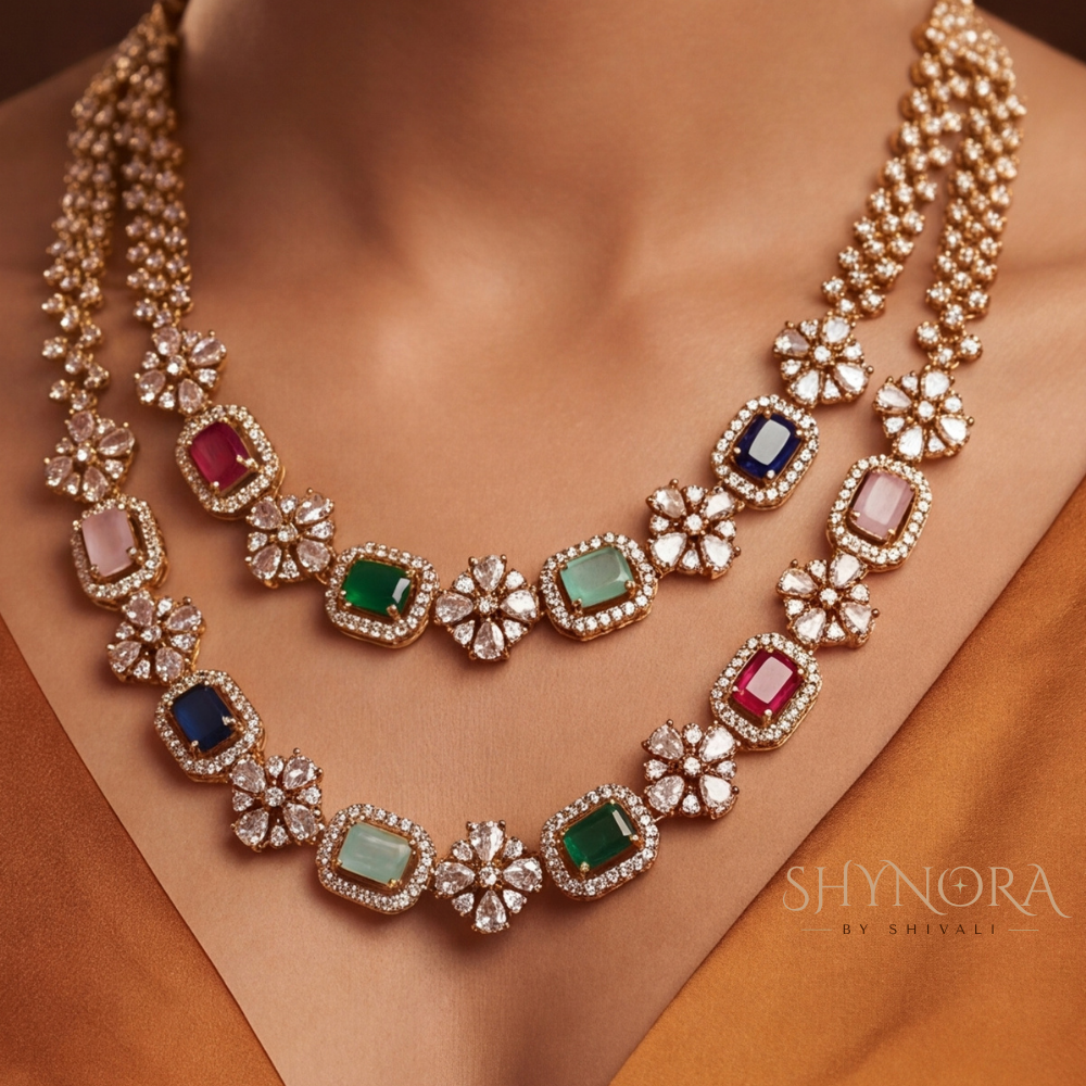 Multicolor Gemstone Two Layer Beaded Necklace Set – Shynora By Shivali