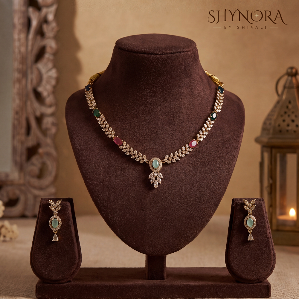 Sapphire Floral Cluster Necklace Set – Shynora By Shivali