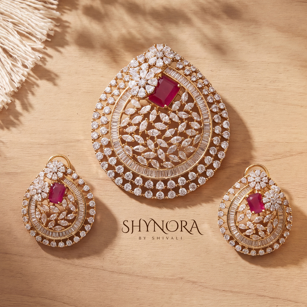 Ruby Teardrop Halo AD Pendant Set – Shynora By Shivali
