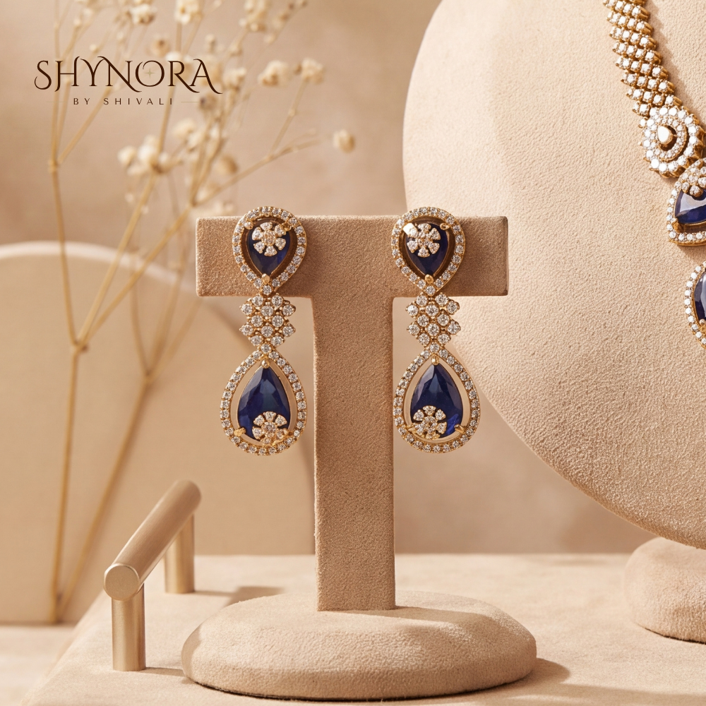 Sapphire Trellis Heart Cluster Necklace Set – Shynora By Shivali