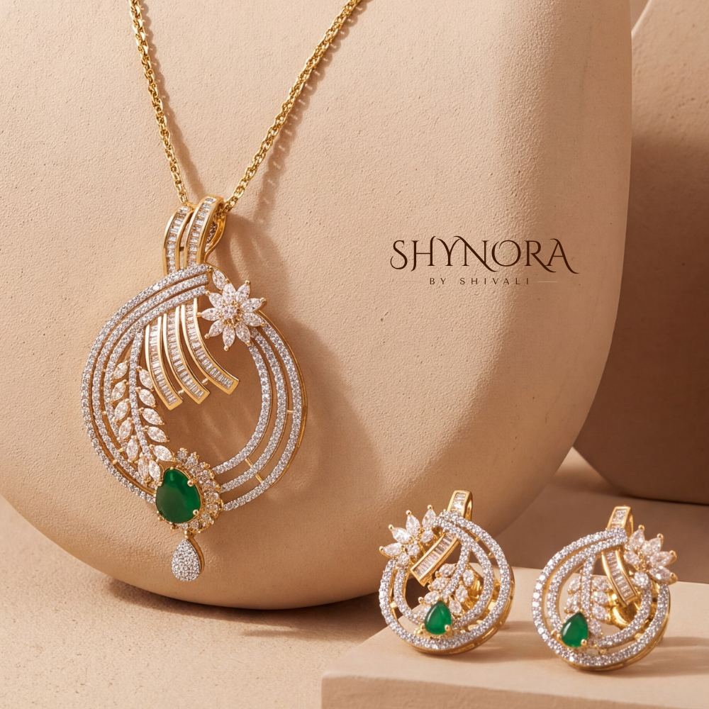 Emerald Starburst AD Pendant Set – Shynora By Shivali