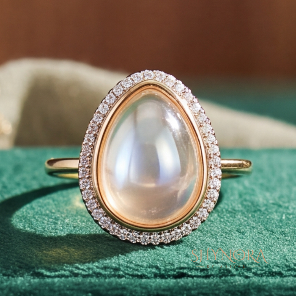 Pearl Cabochon Halo Ring – Shynora By Shivali