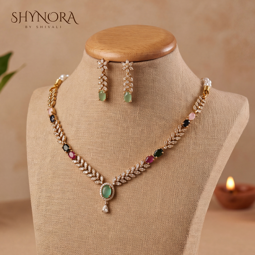 Multicolor Gemstone Leaf Necklace Set – Shynora By Shivali