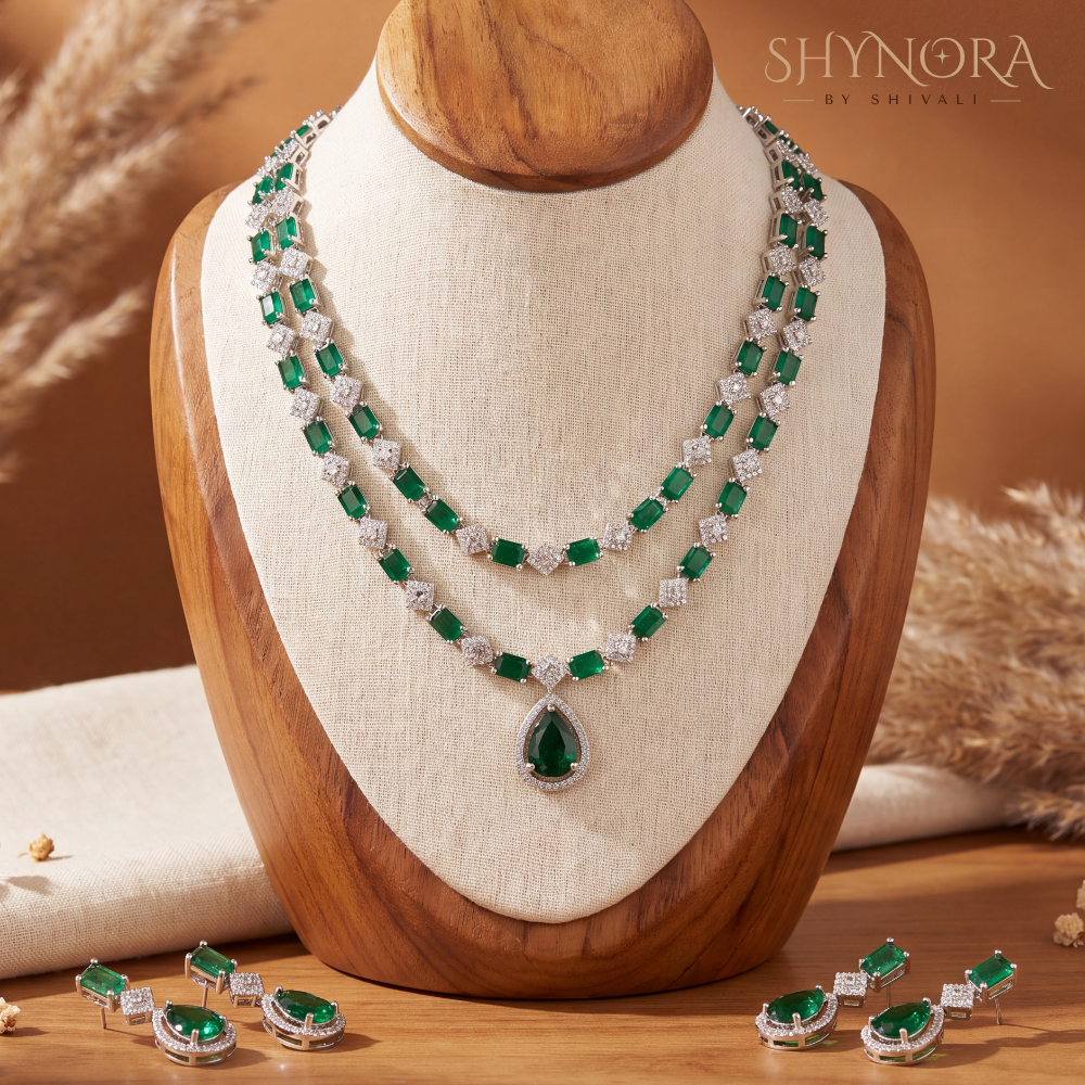 Emerald Two Layer Graduated Necklace Set – Shynora By Shivali