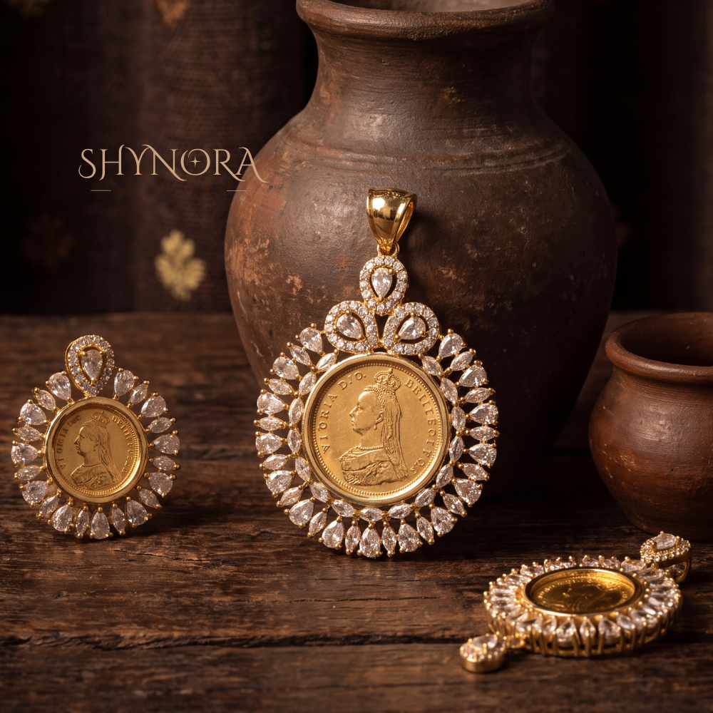 Antique Coin Halo AD Pendant Set – Shynora By Shivali
