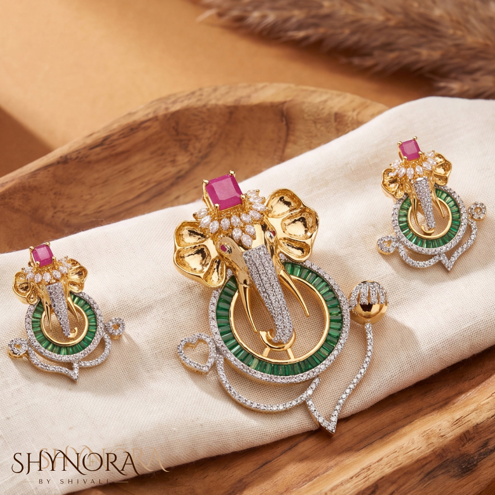 Multicolor Gemstone Ganesha Motif Pendant Set – Shynora By Shivali