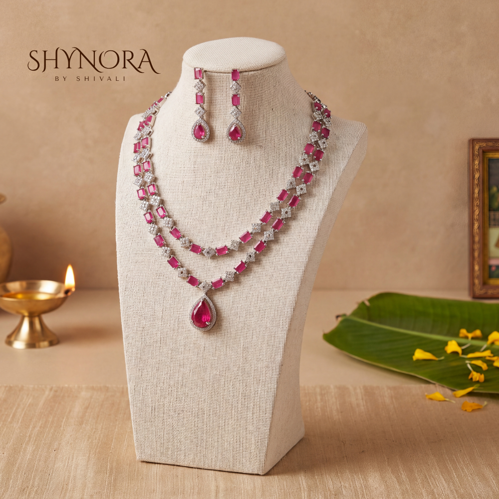 Ruby Double Strand Necklace Set – Shynora By Shivali