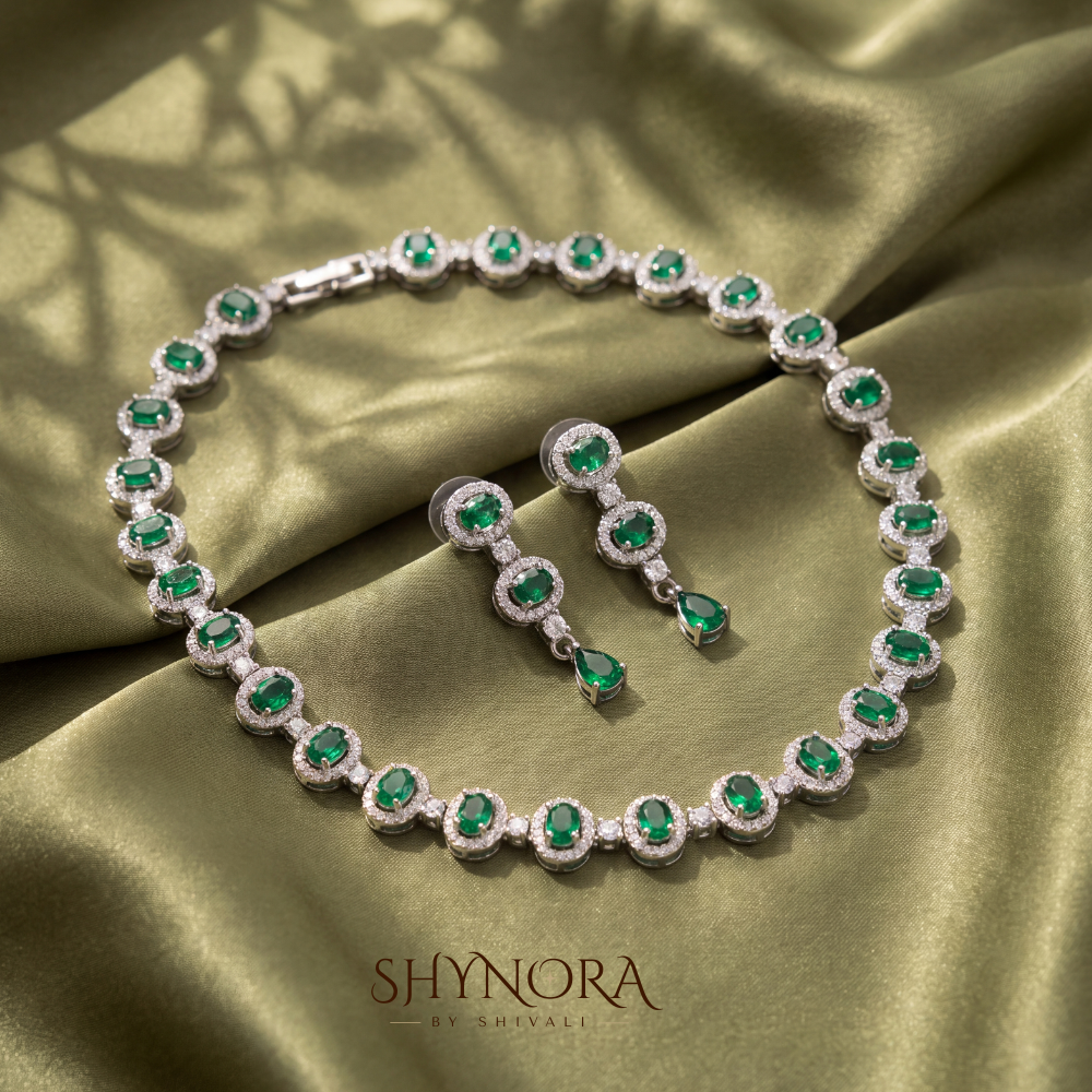 Emerald Round Single Strand Necklace Set – Shynora By Shivali