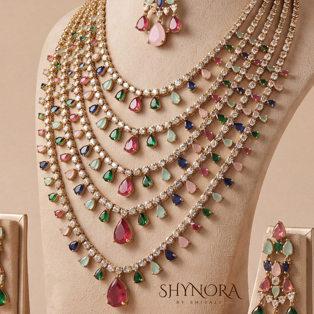 Multicolor Gemstone Multi Layer Drop Necklace Set – Shynora By Shivali