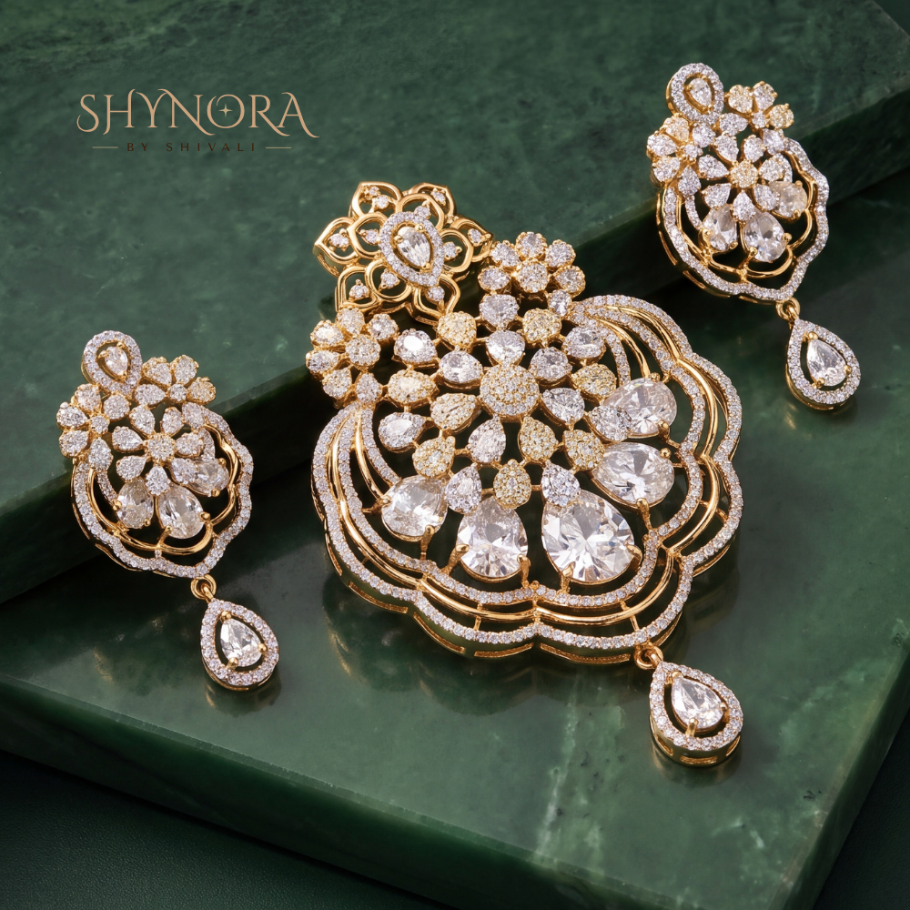 Scalloped Floral Cluster Pendant Set – Shynora By Shivali