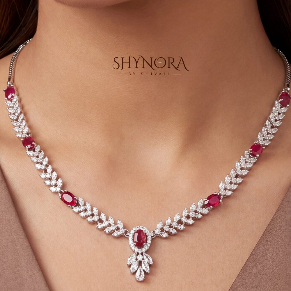 Ruby Oval Cluster Pendant Necklace Set Two – Shynora By Shivali