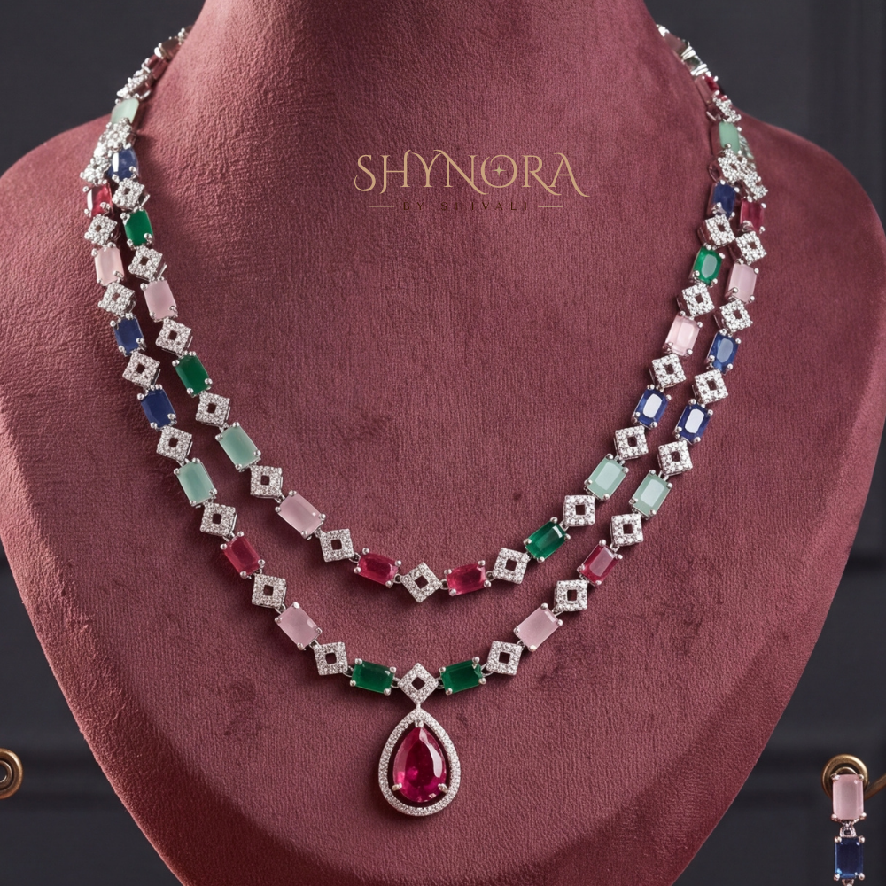 Multicolor Gemstone Two Layer Necklace Set – Shynora By Shivali