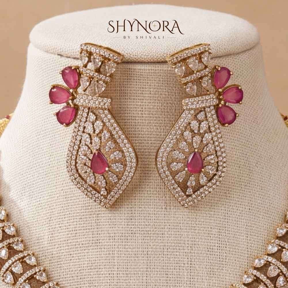 Ruby Floral Cluster Pendant Necklace Set – Shynora By Shivali