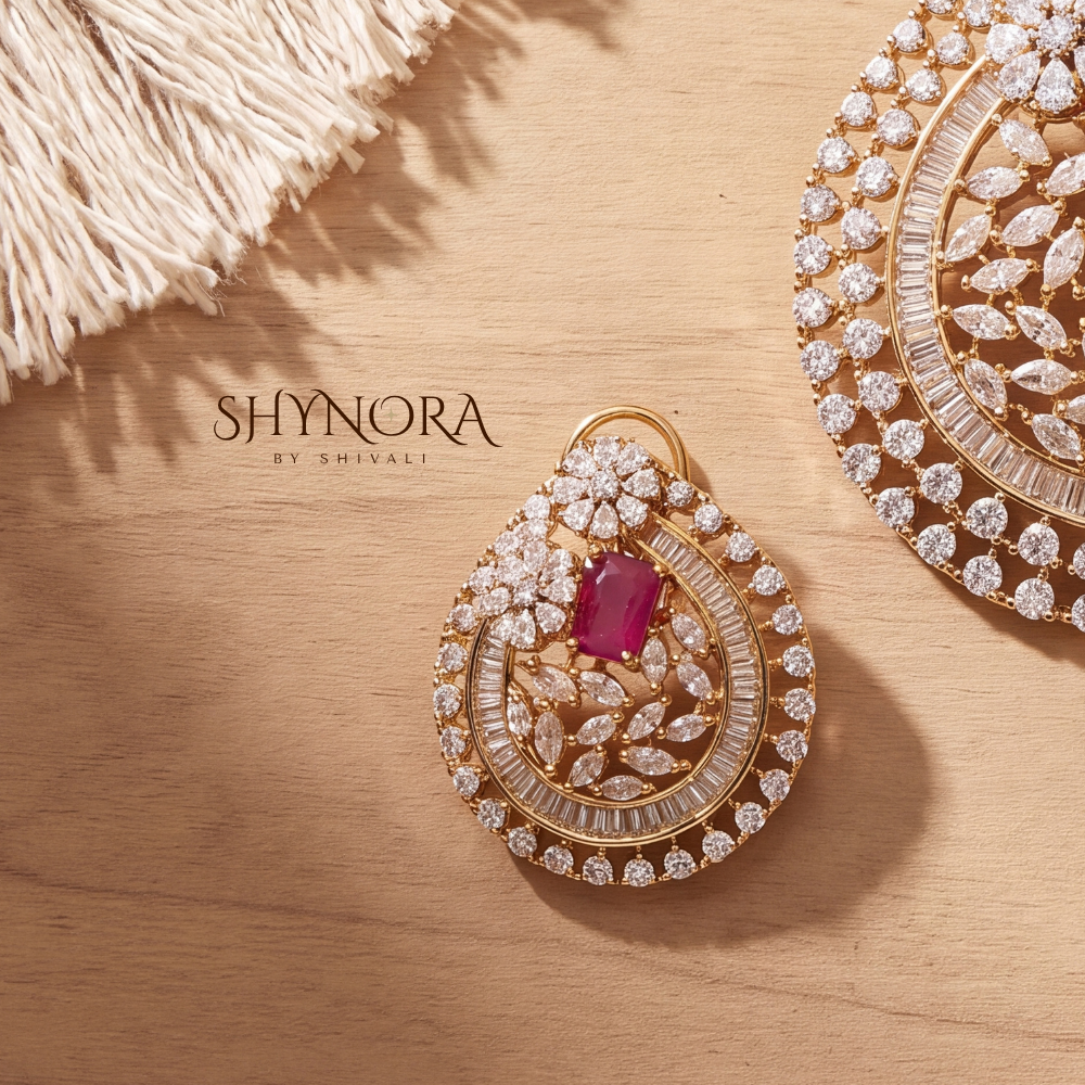 Ruby Teardrop Halo AD Pendant Set – Shynora By Shivali