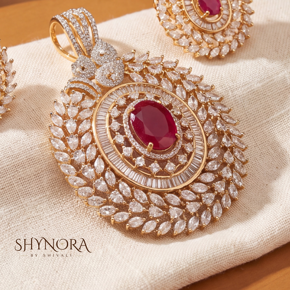 Ruby Leaf Halo AD Pendant Set – Shynora By Shivali