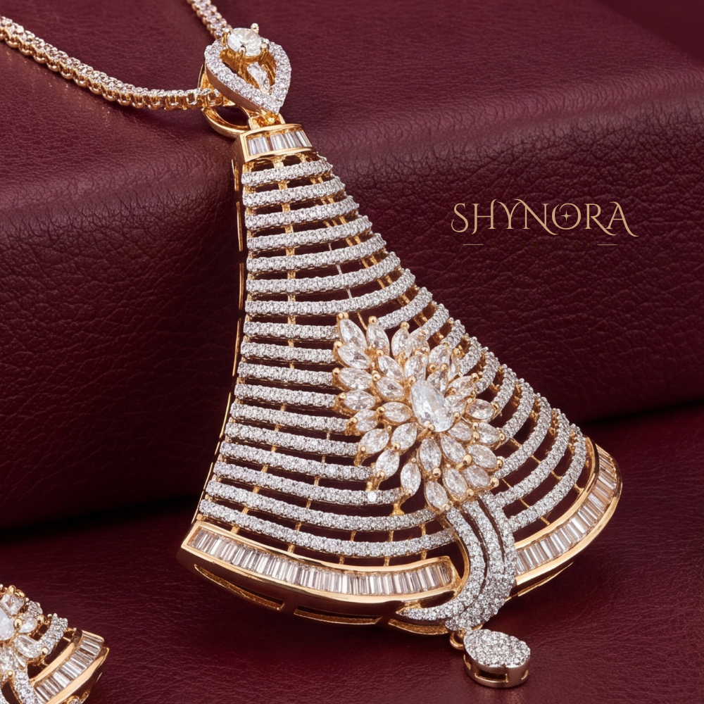 Floral Baguette Wave AD Pendant Set – Shynora By Shivali