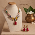 Rainbow Gemstone Mehendi Polish Beaded Necklace Set – Shynora By Shivali