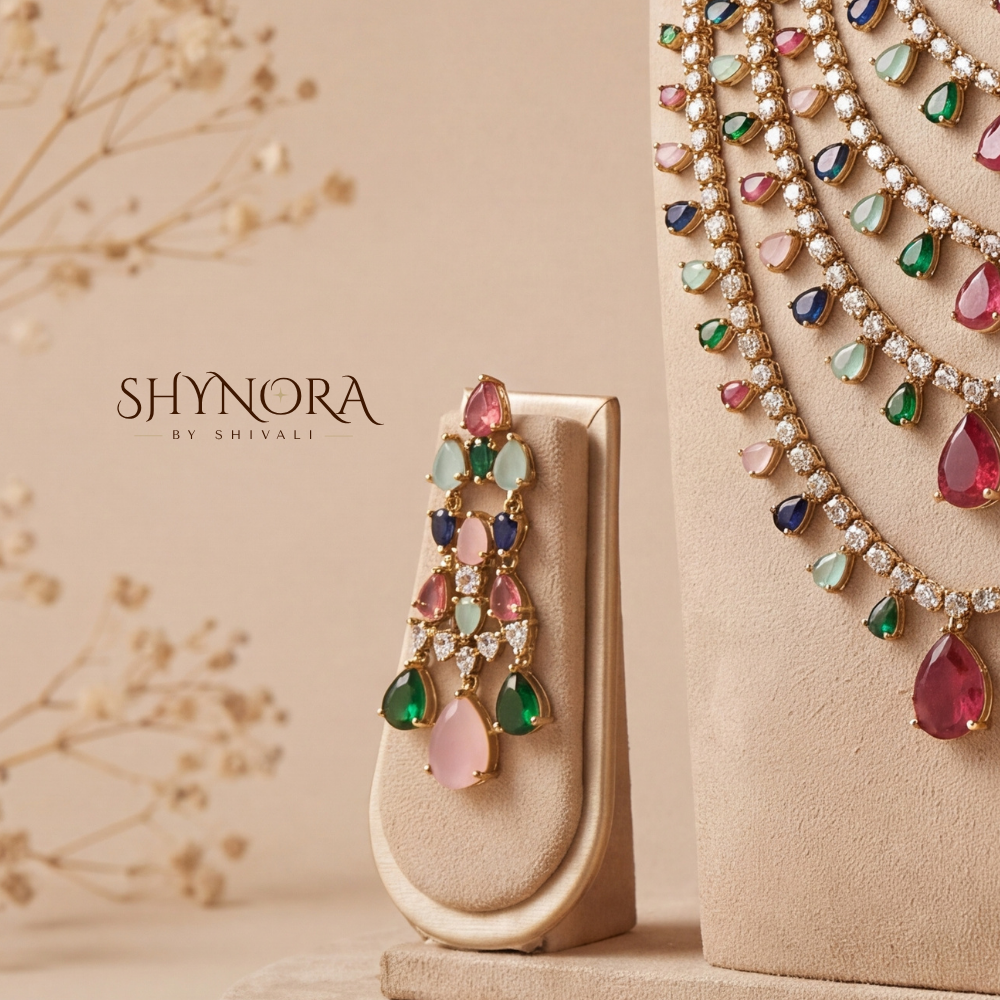 Multicolor Gemstone Multi Layer Drop Necklace Set – Shynora By Shivali