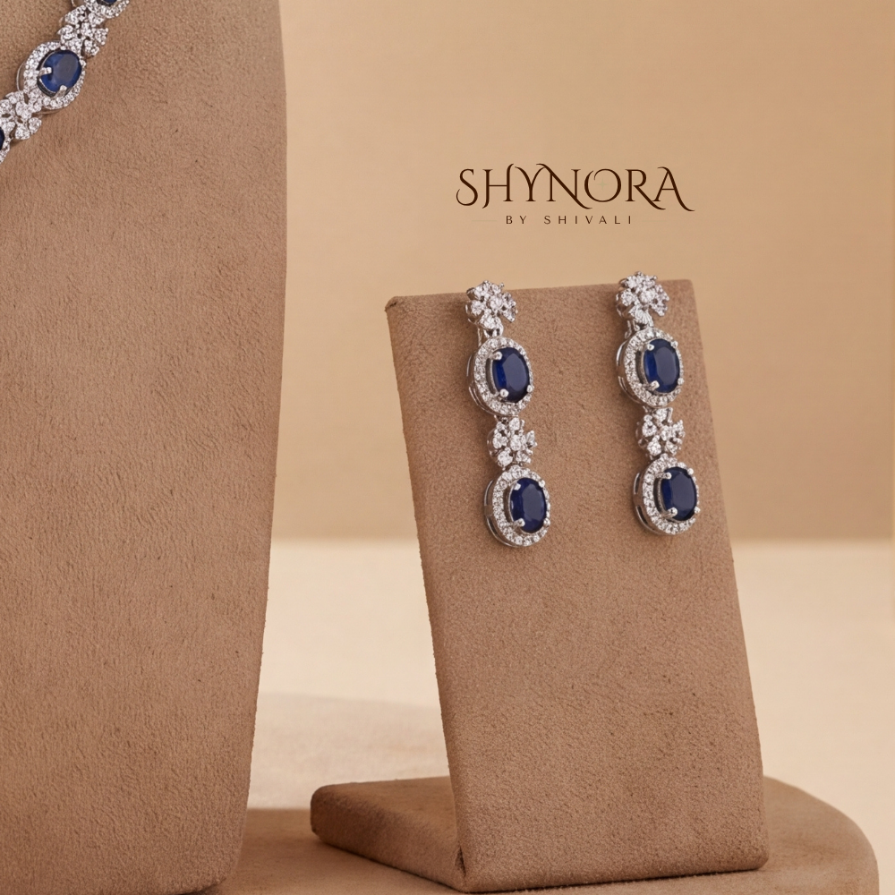 Sapphire Oval Cluster Necklace Set – Shynora By Shivali
