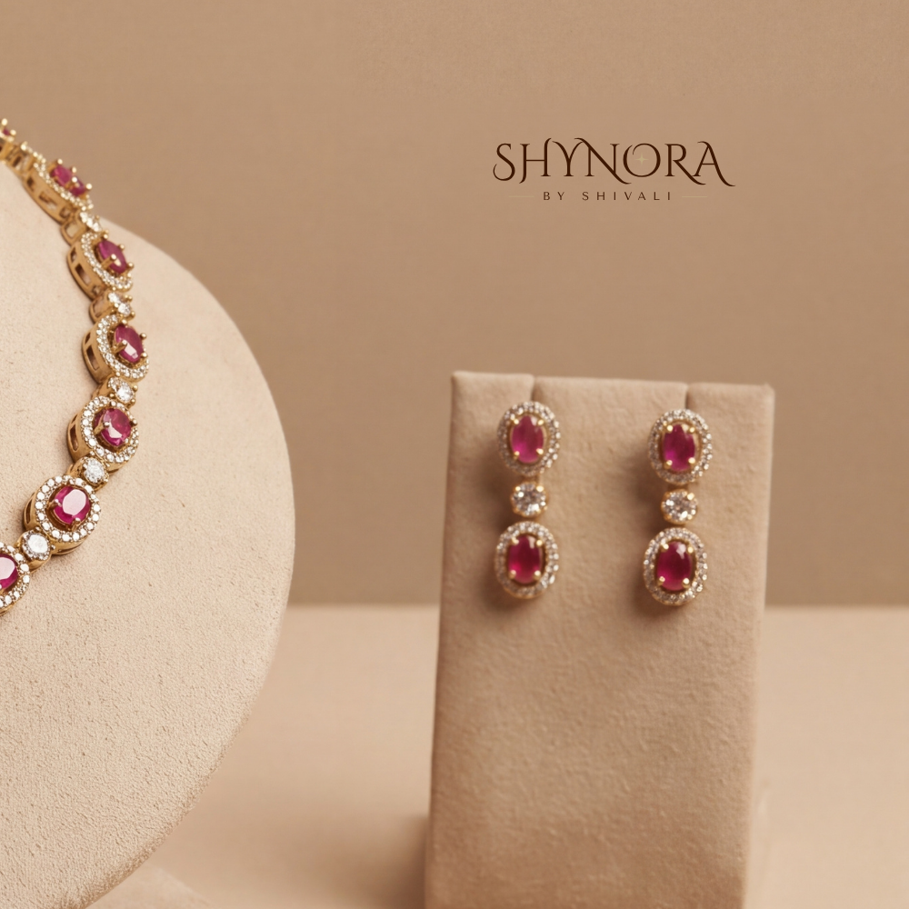 Ruby Halo Cluster Necklace Set – Shynora By Shivali