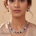 Multicolor Gemstone Oval Cluster Necklace Set – Shynora By Shivali