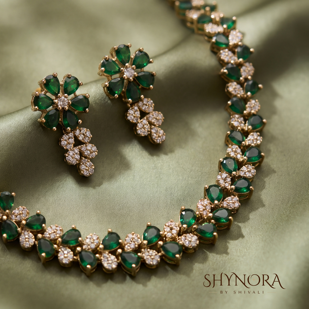 Emerald Floral Necklace Set – Shynora By Shivali