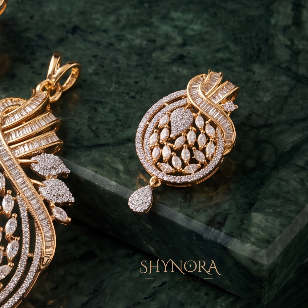Vine Leaf Paisley AD Pendant Set – Shynora By Shivali