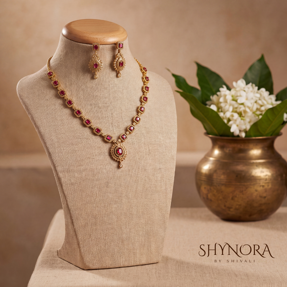 Ruby Gold Square Link Necklace Set – Shynora By Shivali