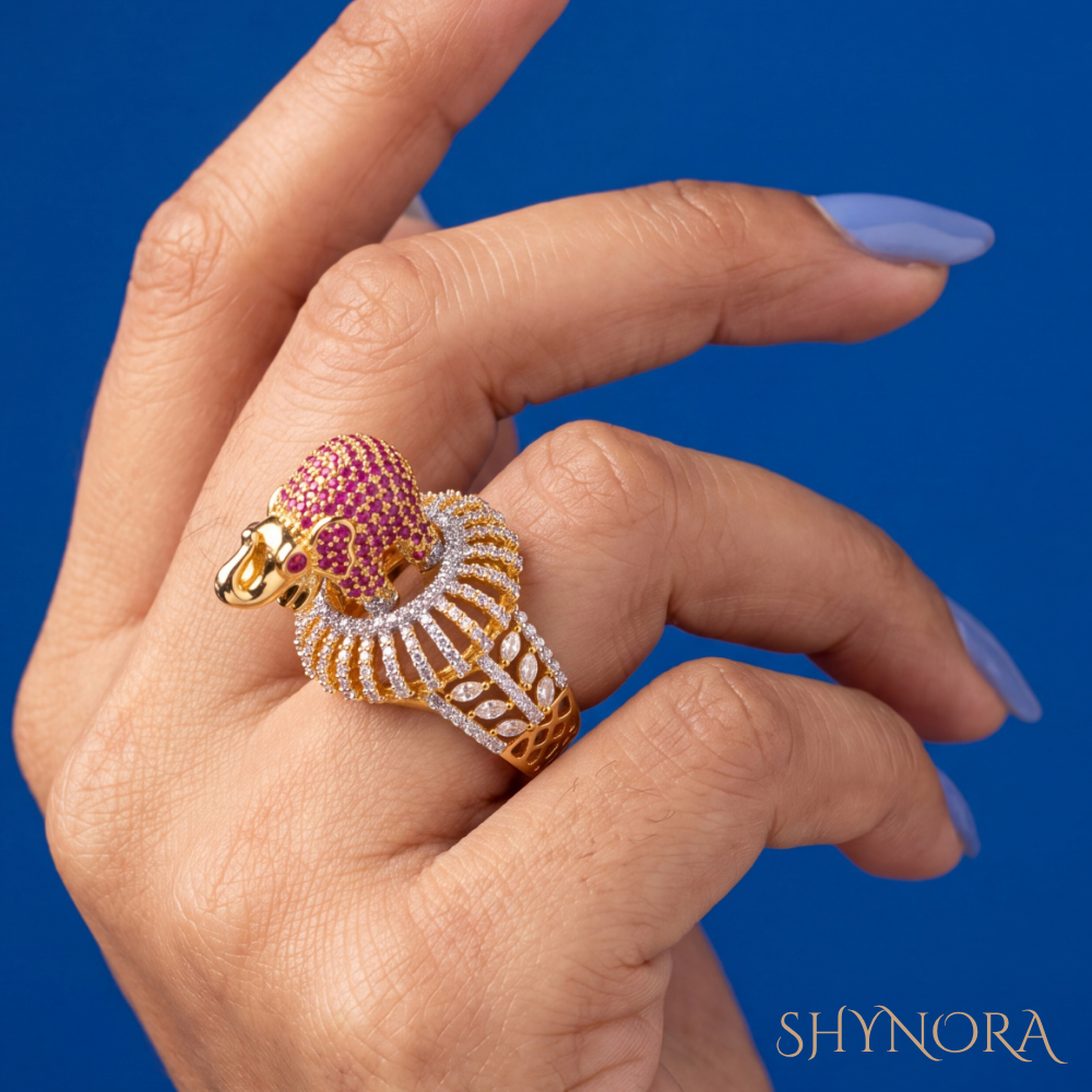 Ruby Ganesha Motif Adjustable Ring – Shynora By Shivali