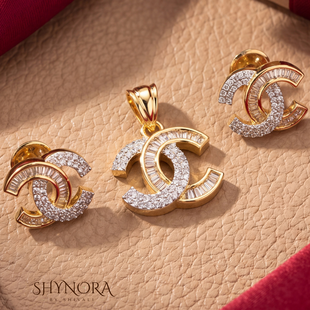 Diamond Interlocking Crescent Pendant Set – Shynora By Shivali