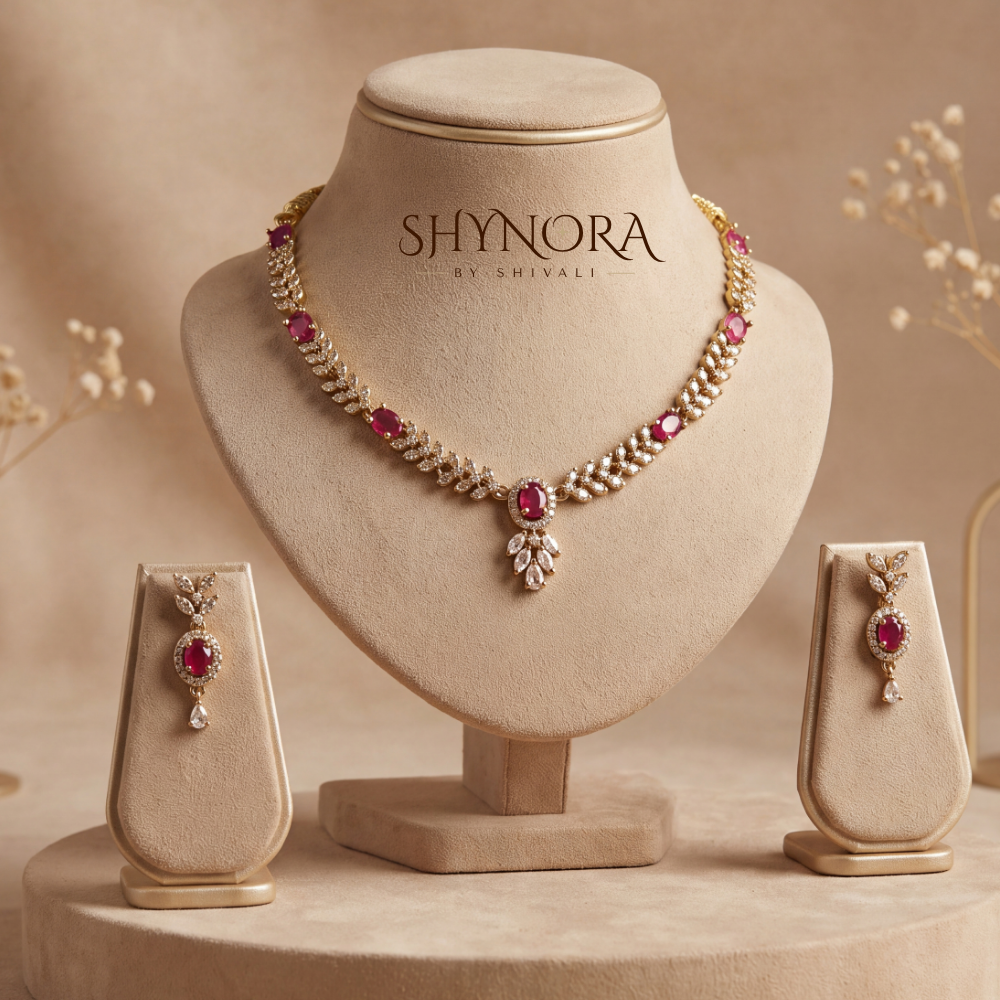 Ruby Gold Floral Cluster Pendant Necklace Set – Shynora By Shivali