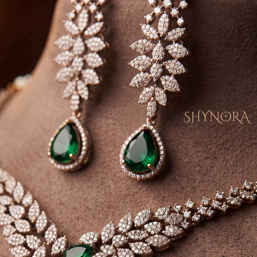 Floral Spray Emerald Drop Necklace Set – Shynora By Shivali