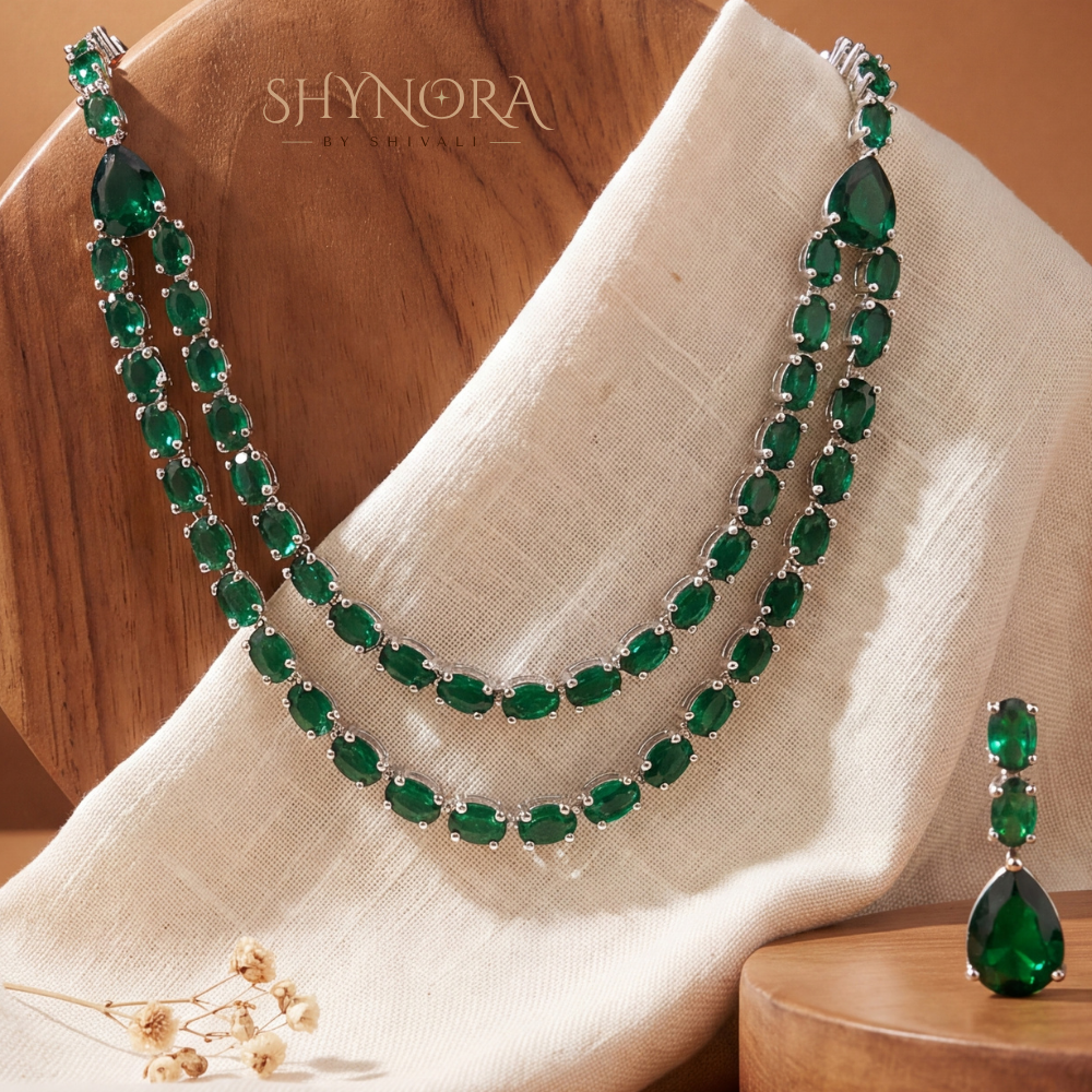 Emerald Two Layer Graduated Necklace Set Two – Shynora By Shivali