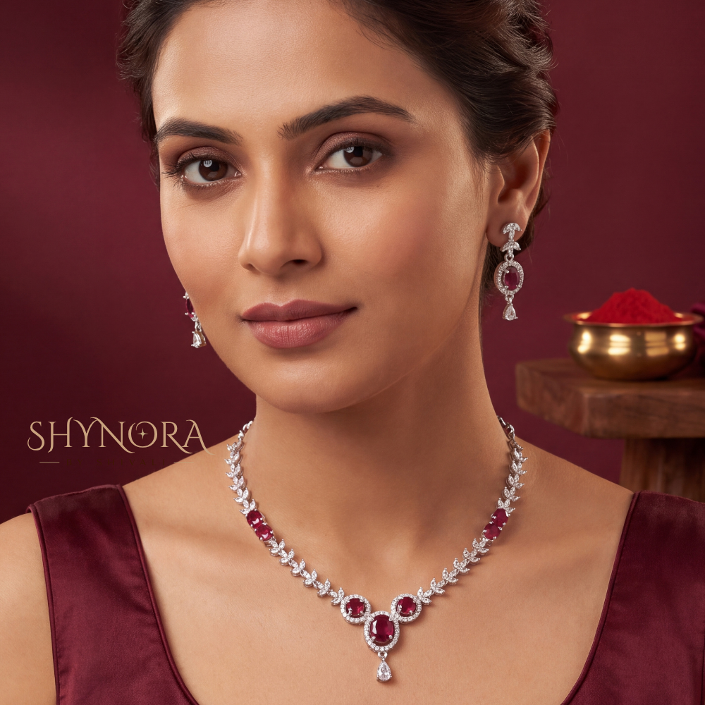 Ruby Oval Cluster Pendant Necklace Set – Shynora By Shivali