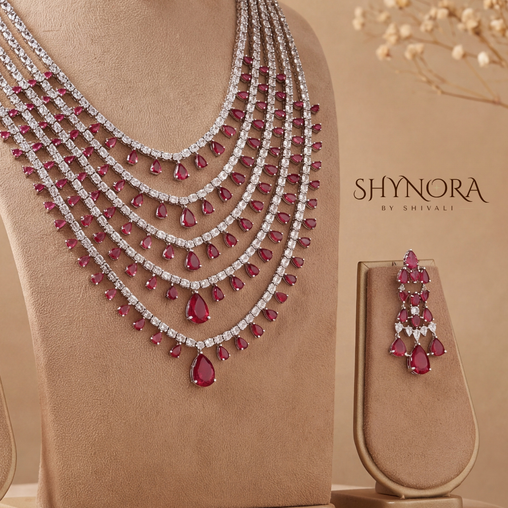 Six Strand Ruby Fringe Necklace Set – Shynora By Shivali