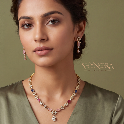 Multicolor Gemstone Baguette Necklace Set – Shynora By Shivali