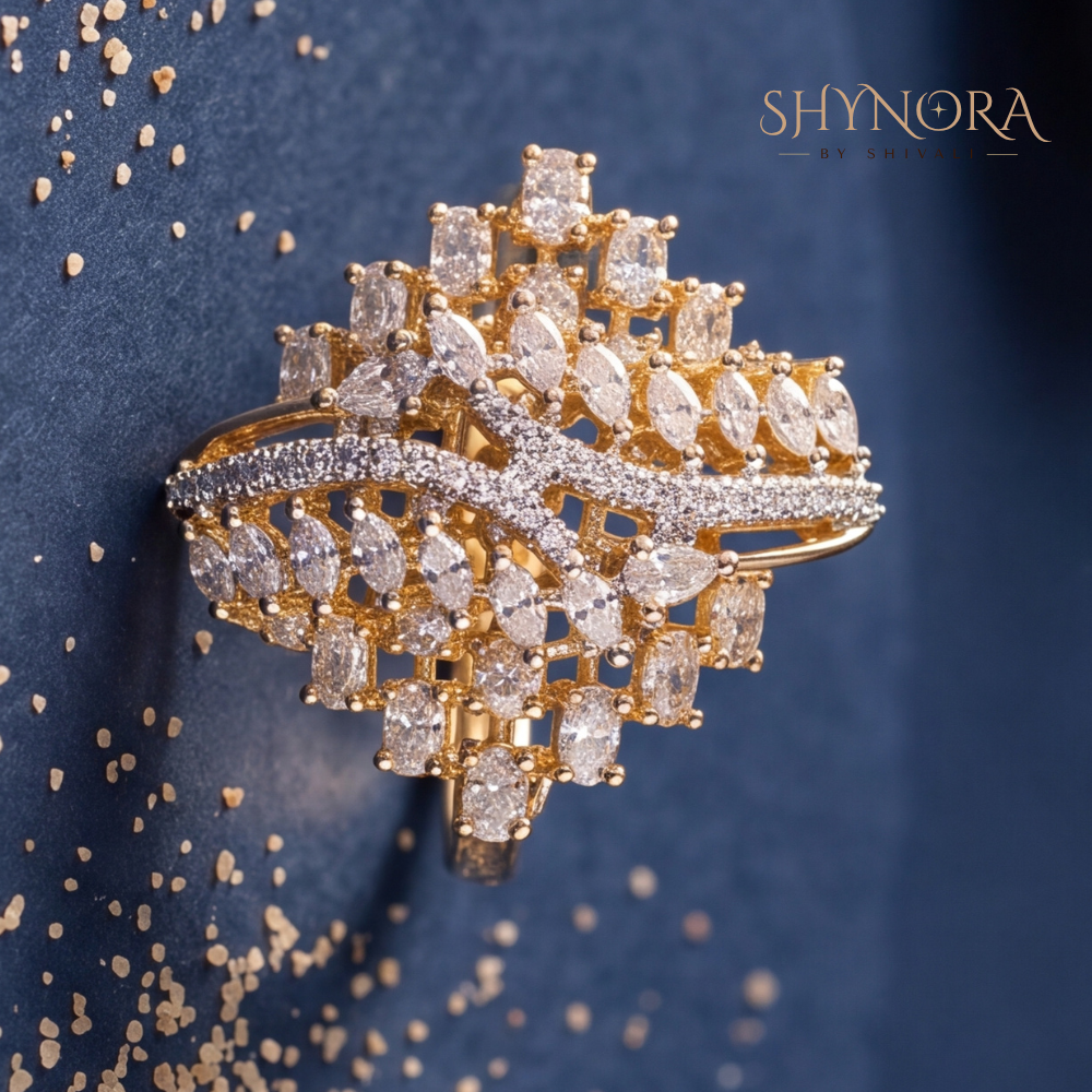 Marquise X-Pattern Cocktail Ring – Shynora By Shivali