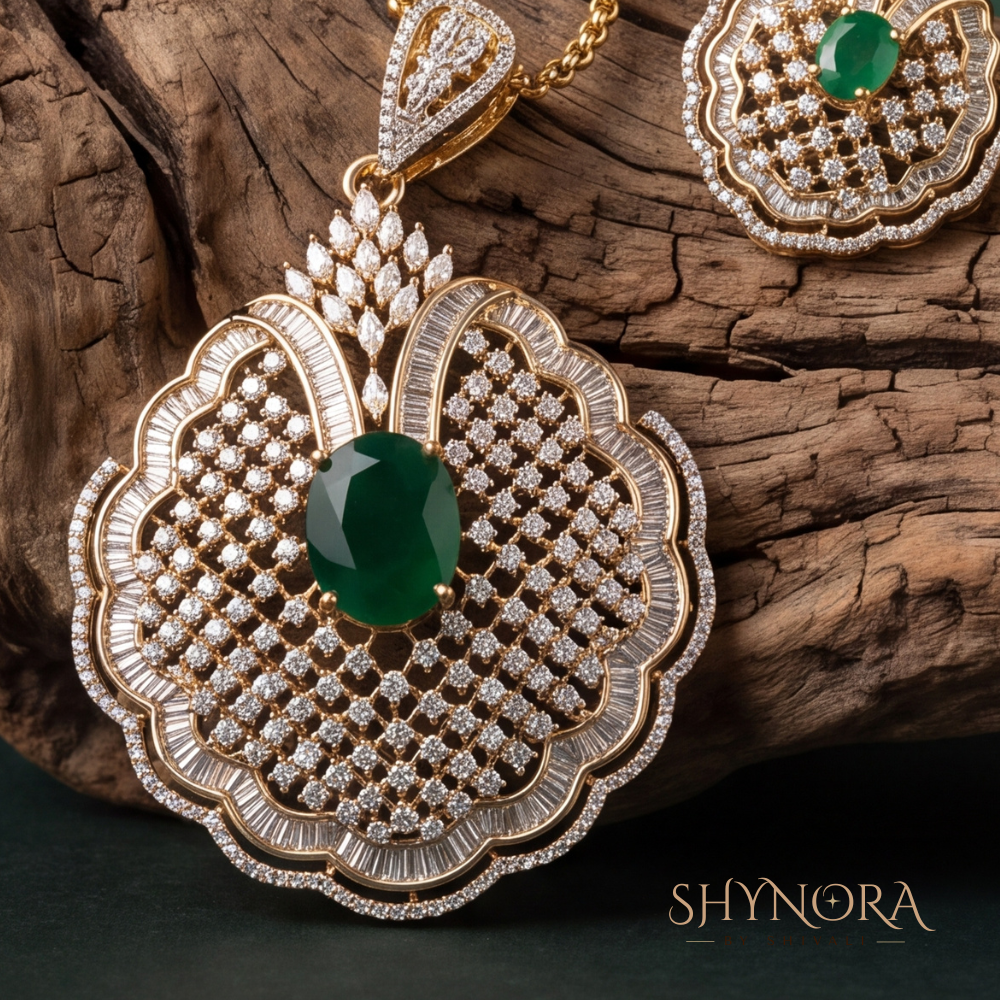Emerald Vine Drop Pendant Set – Shynora By Shivali