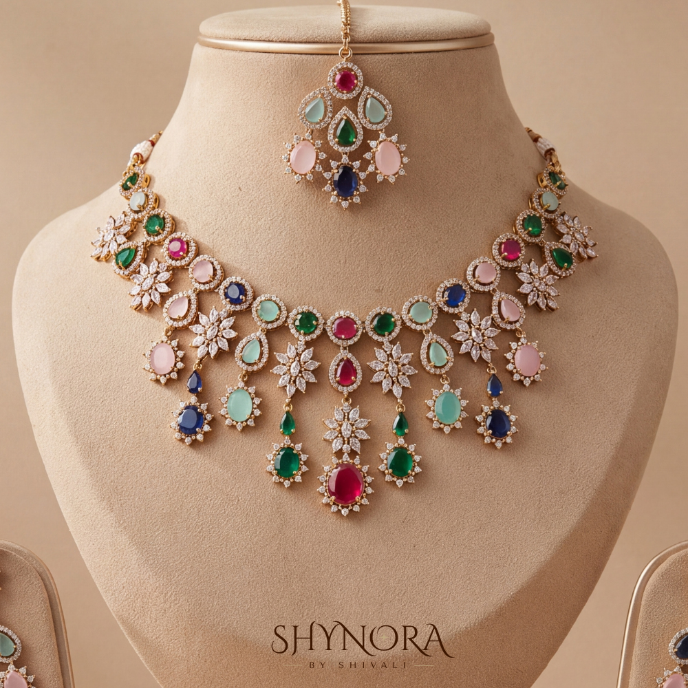 Multicolor Gemstone Scalloped Necklace Set – Shynora By Shivali